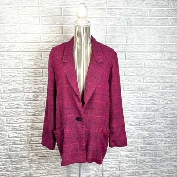 Vintage Jackets & Blazers - Vintage Chad Stevens Pink Black Plaid Blazer Jacket Size 1X